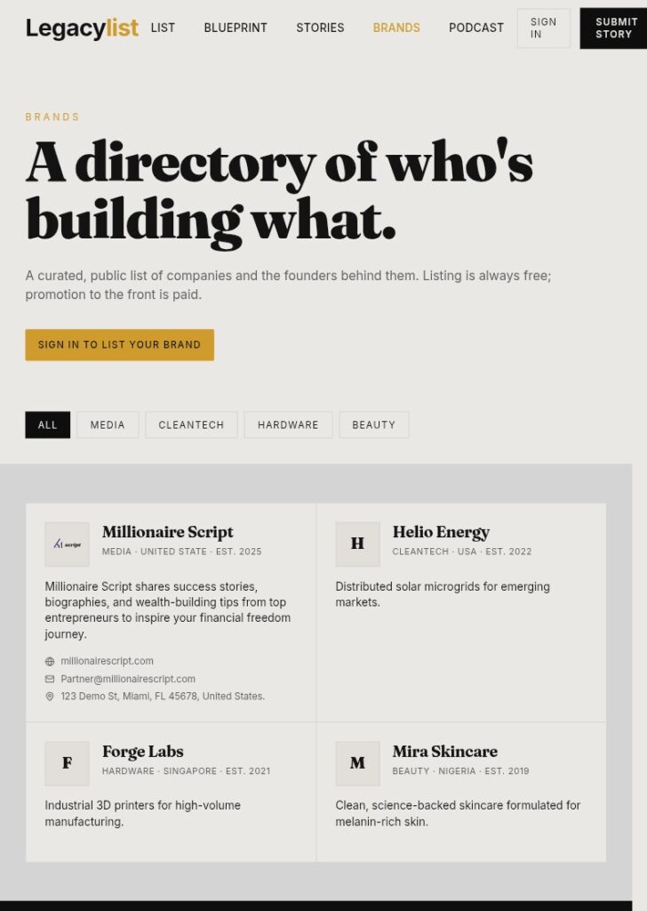 legacylist media brand listing